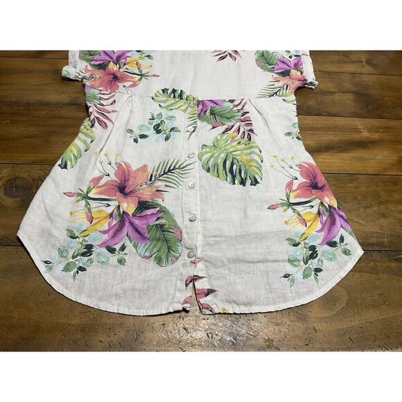 Terzo Millennio Small Tunic Blouse Linen Floral Hi Lo Coastal Lagenlook Italy - Picture 11 of 11